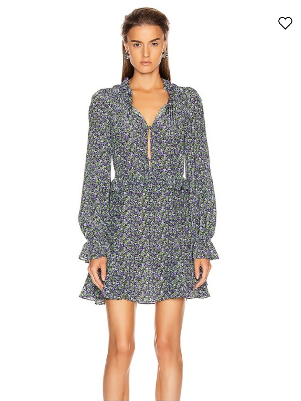 LES REVERIES Ruffle Picnic 100% Silk Mini Dress in Purple and Green